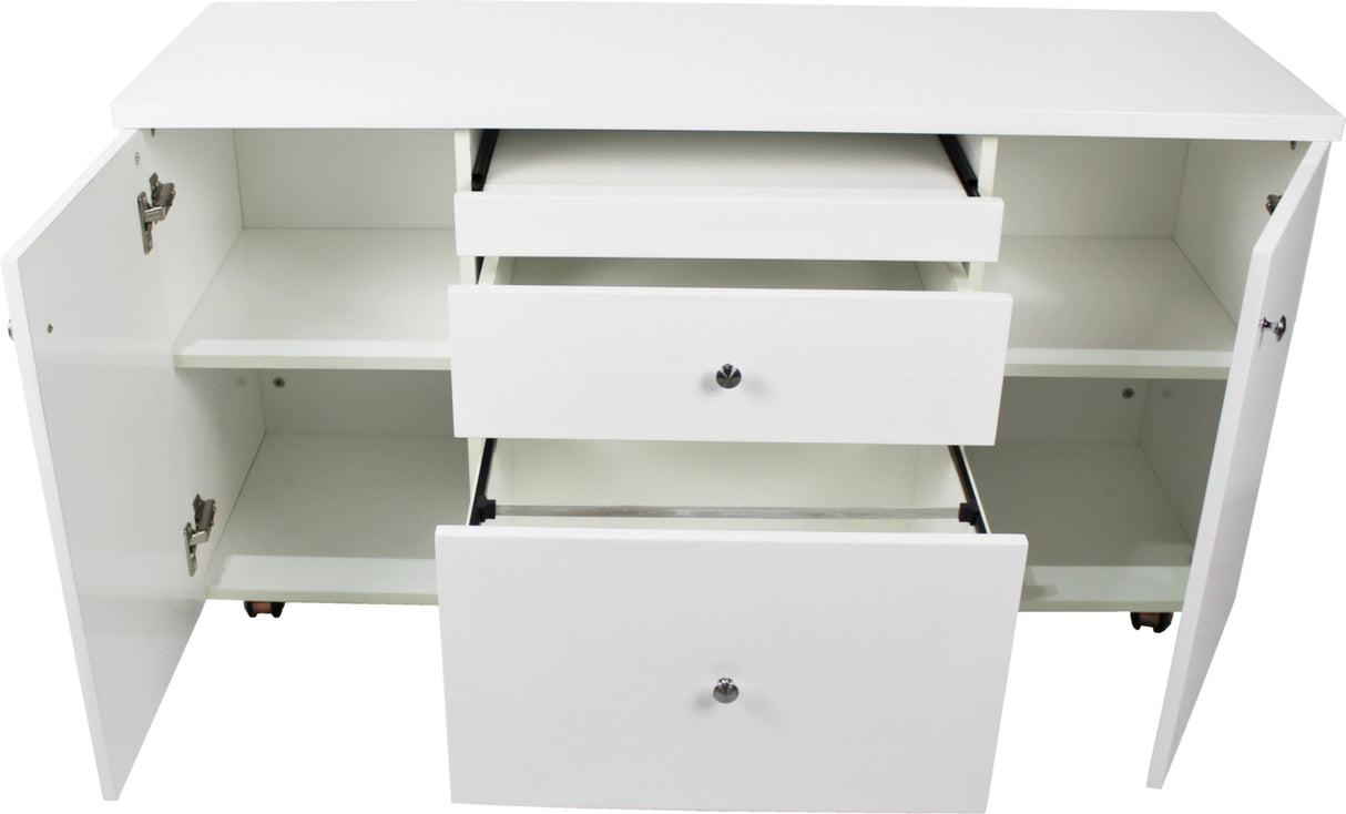 Prosparae T1381-2.2 Gloss White Executive Desk with Return & Pedestal