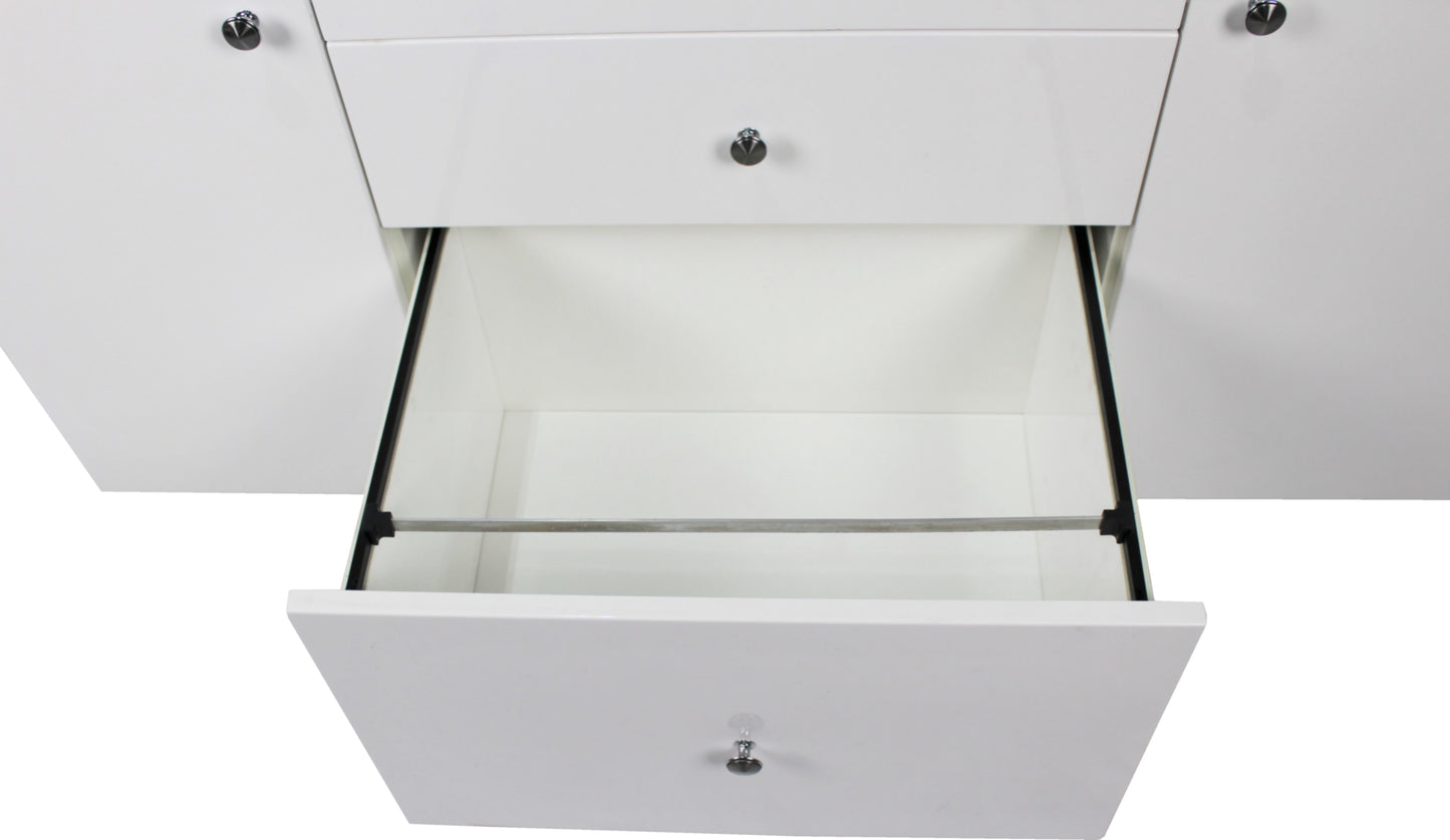Prosparae Gloss White Executive Desk with Return & Pedestal - 2200mm - T1381