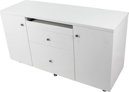 Prosparae Gloss White Executive Desk with Pedestal and Return - 1800mm - T1381