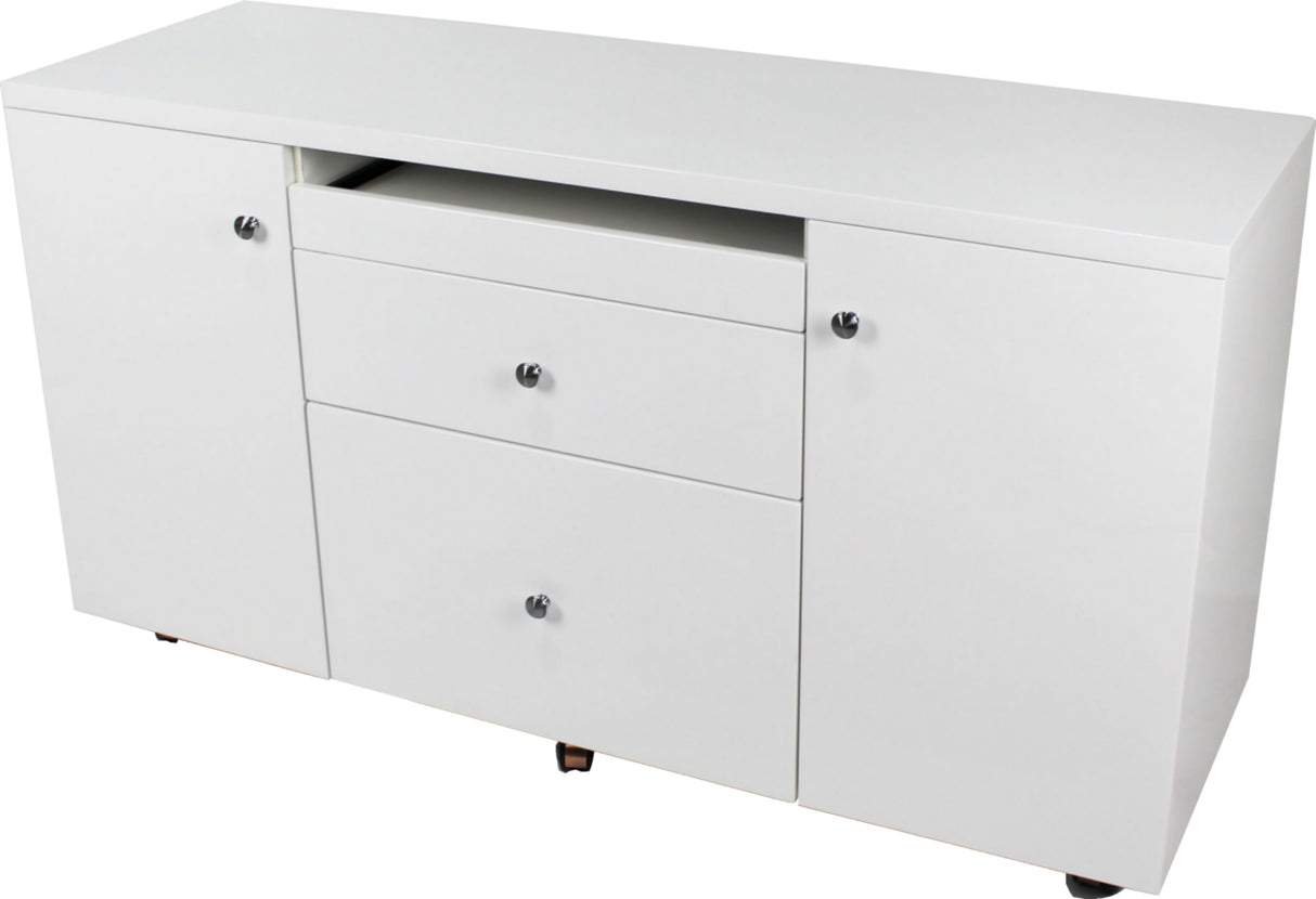Prosparae T1381-1.8 Gloss White Executive Desk with Pedestal and Return
