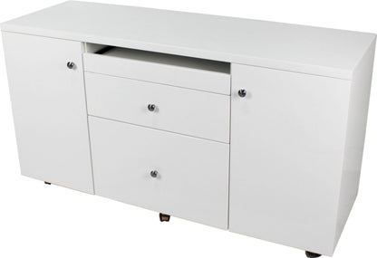 Prosparae Gloss White Executive Desk with Return & Pedestal - 2200mm - T1381