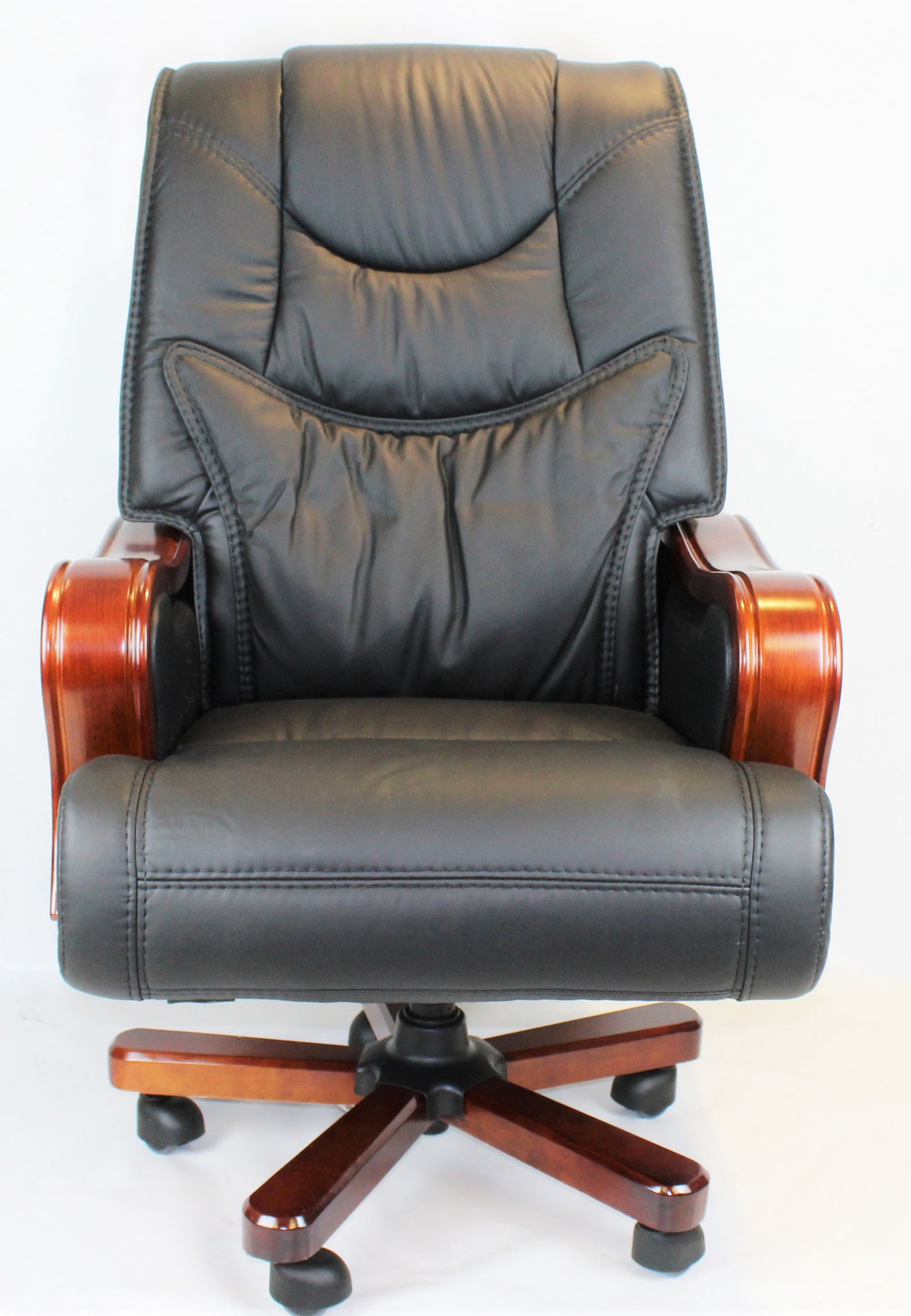 Large Executive Black Leather Office Chair with Wooden Arms - SZ-A768
