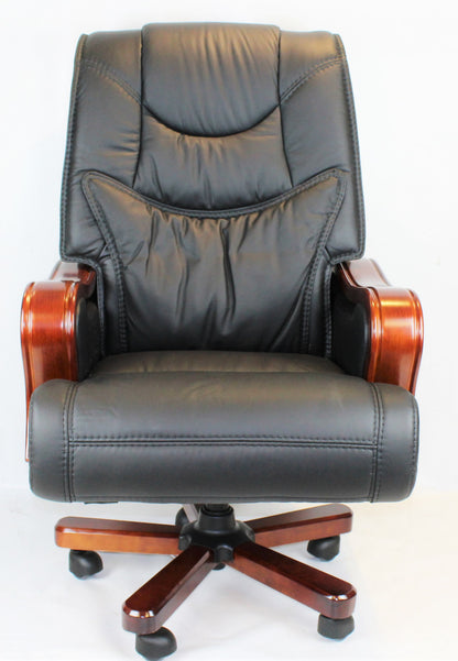 Large Executive Black Leather Office Chair with Wooden Arms - SZ-A768