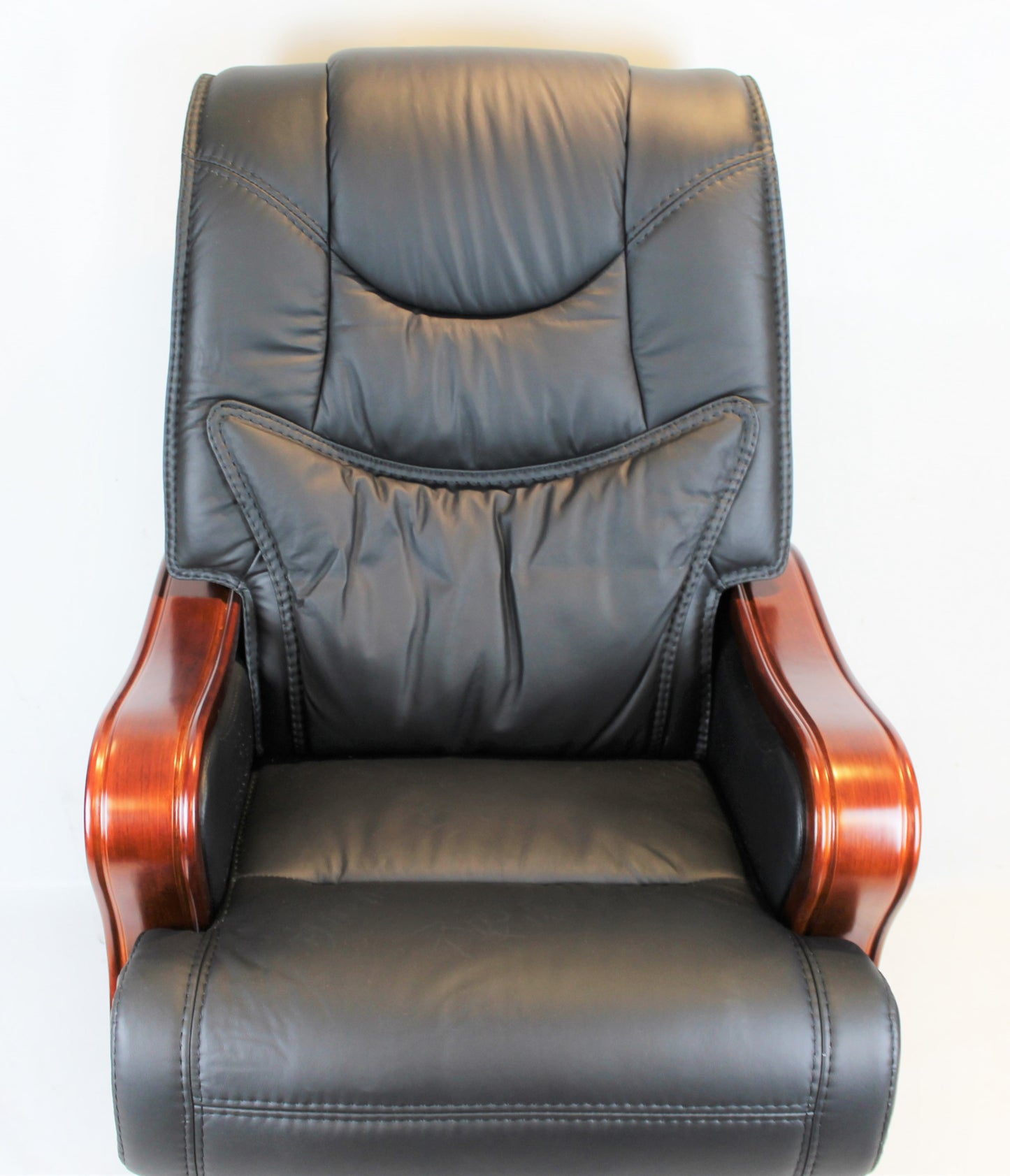 Large Executive Black Leather Office Chair with Wooden Arms - SZ-A768