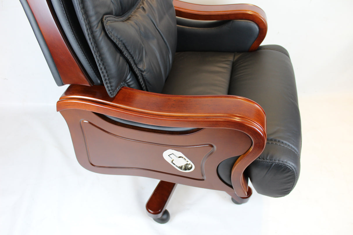 Large Executive Black Leather Office Chair with Wooden Arms - SZ-A768