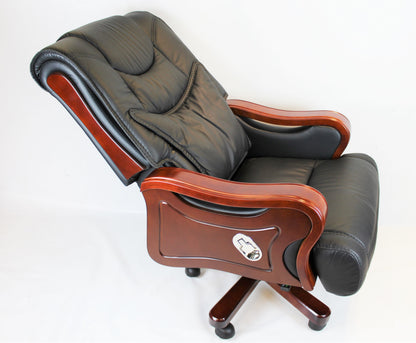 Large Executive Black Leather Office Chair with Wooden Arms - SZ-A768