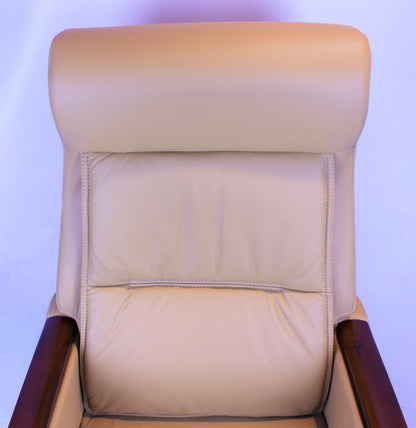 Reclining Beige Leather Executive Office Chair with Wooden Arms - SZ-A109