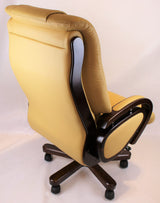 Genuine Leather Beige Executive Office Chair with Wooden Arms - A616