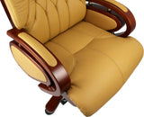 Genuine Leather Beige Executive Office Chair with Wooden Arms - A616