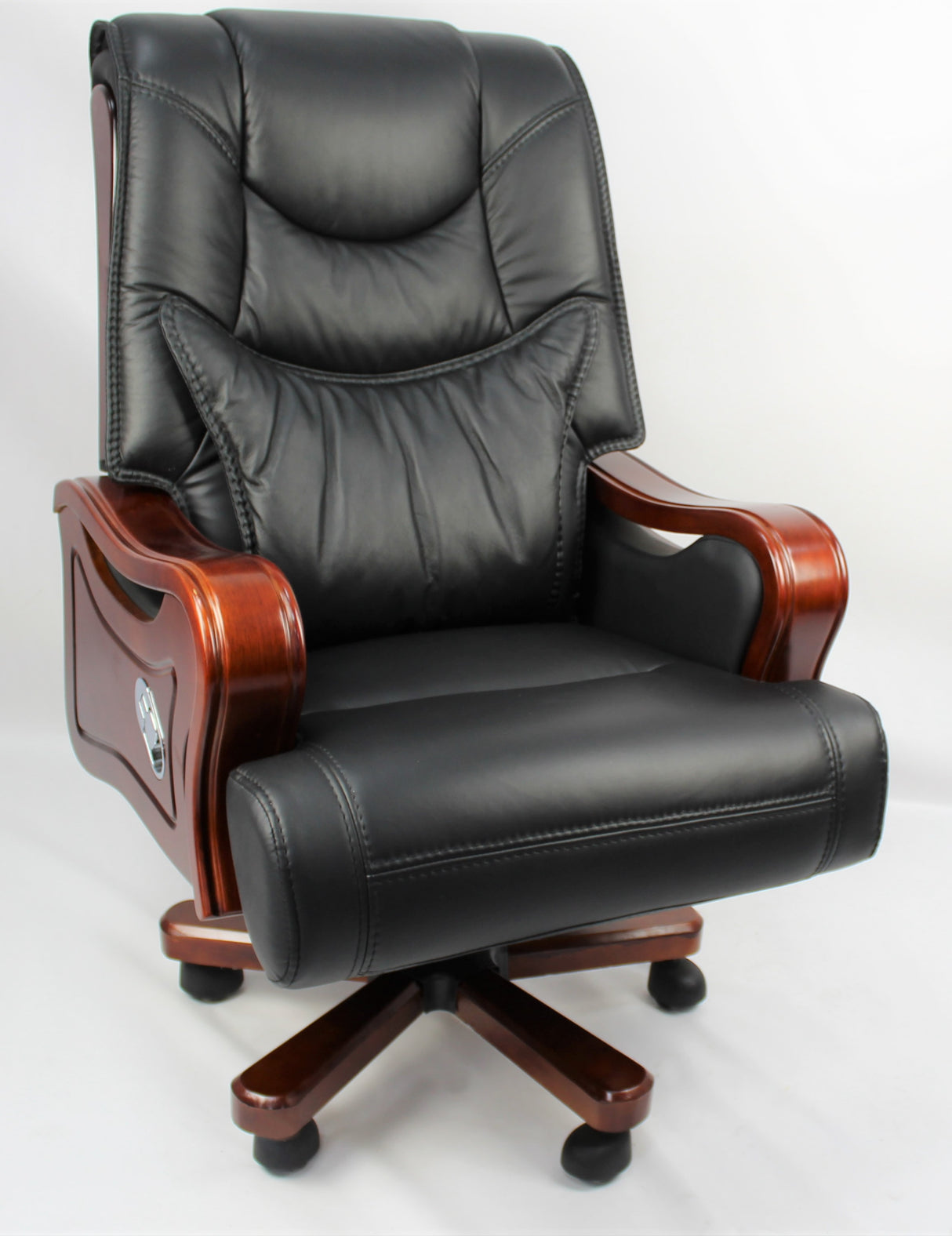 Large Executive Black Leather Office Chair with Wooden Arms - SZ-A768