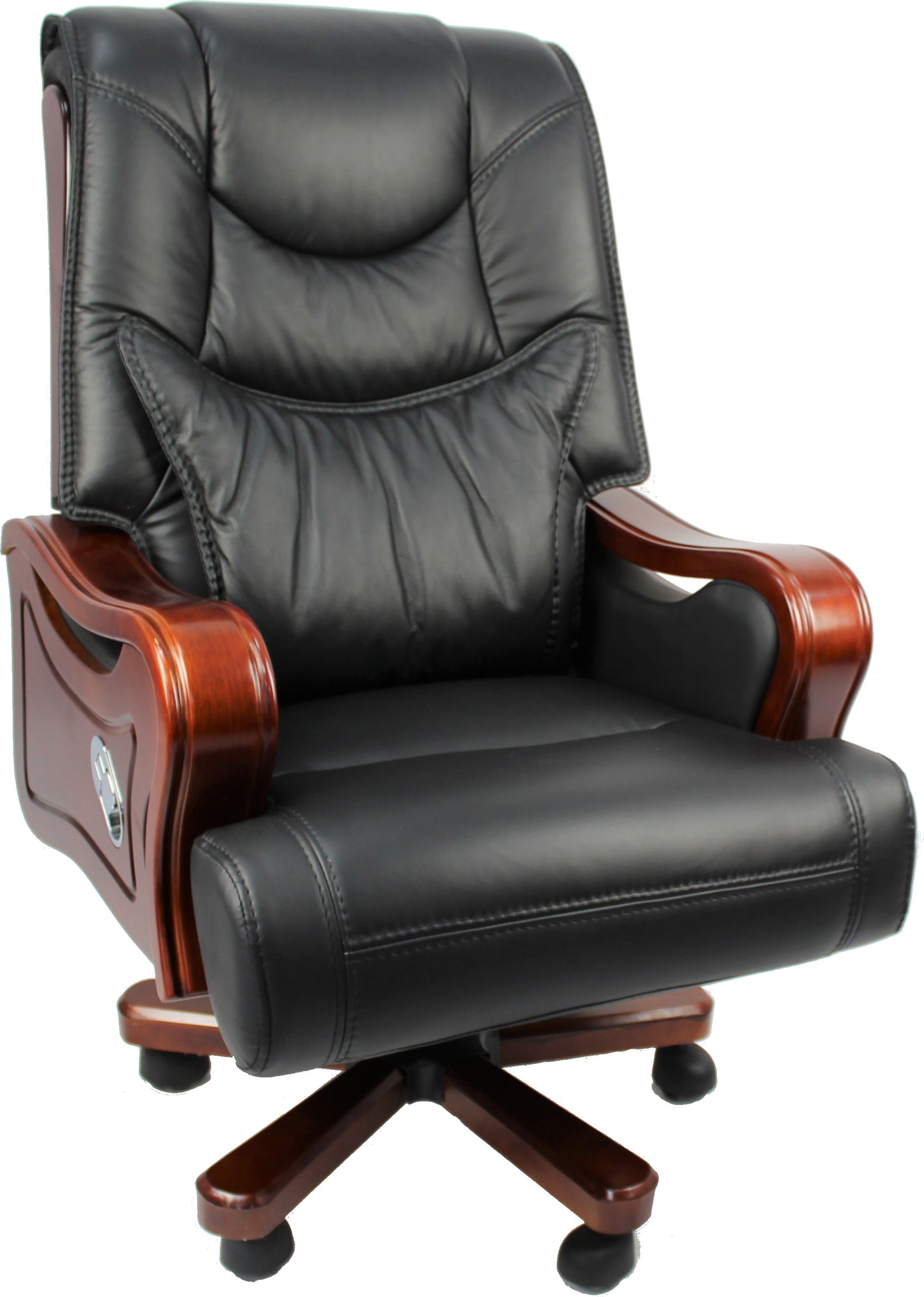Large Executive Black Leather Office Chair with Wooden Arms - SZ-A768