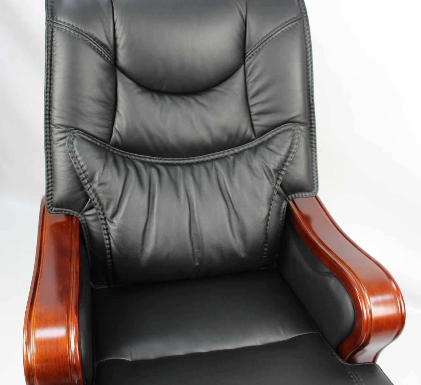 Large Executive Black Leather Office Chair with Wooden Arms - SZ-A768