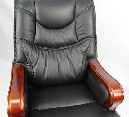 Large Executive Black Leather Office Chair with Wooden Arms - SZ-A768
