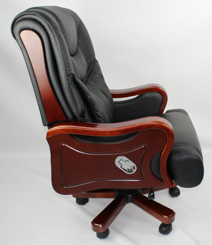 Large Executive Black Leather Office Chair with Wooden Arms - SZ-A768