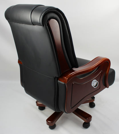 Large Executive Black Leather Office Chair with Wooden Arms - SZ-A768