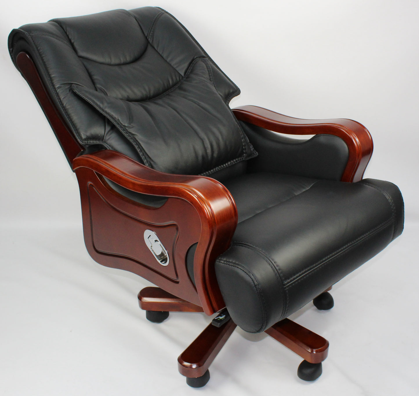 Large Executive Black Leather Office Chair with Wooden Arms - SZ-A768