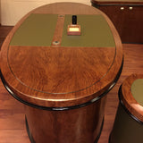 Stunning Rosewood Executive Office Desk with Olive Leather Paneling - With Pedestal and Return - 6865