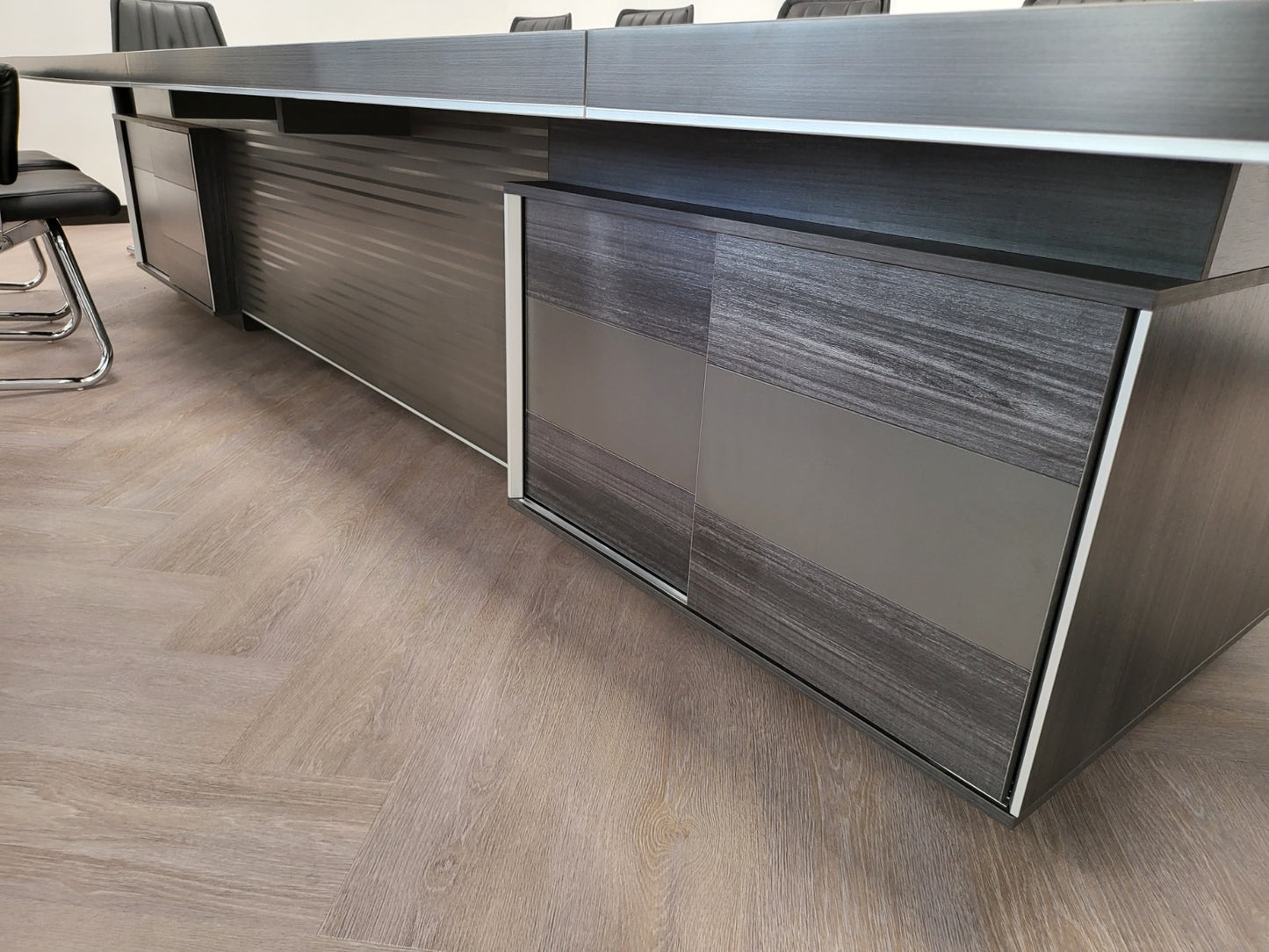 Modern Large Grey Oak Meeting Table with Built in Storage - Sizes from 2800mm to 6000mm - LX-BJS-MET