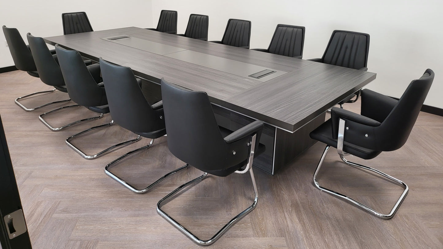 Modern Large Grey Oak Meeting Table with Built in Storage - Sizes from 2800mm to 6000mm - LX-BJS-MET