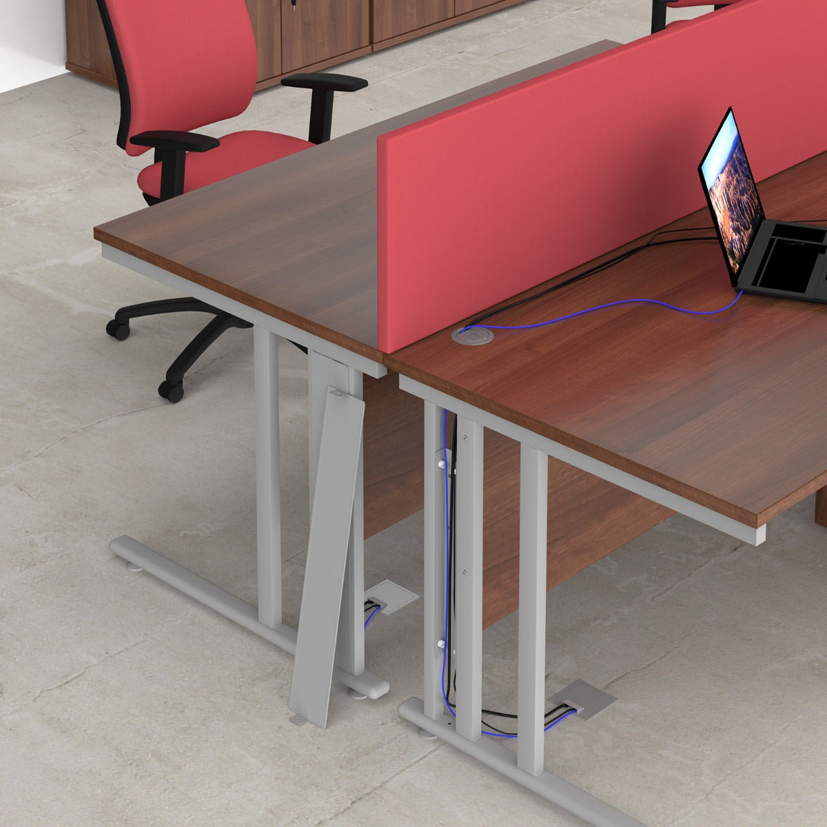 Maestro Cable Management Leg Left Hand Ergonomic Corner Office Desk with Three Drawer Pedestal