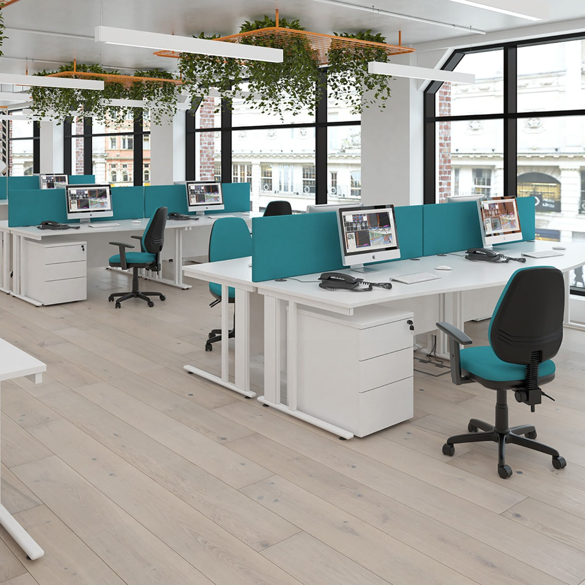 Maestro 800mm Deep Straight Cable Management Leg Office Desk with Three and Three Drawer Pedestal