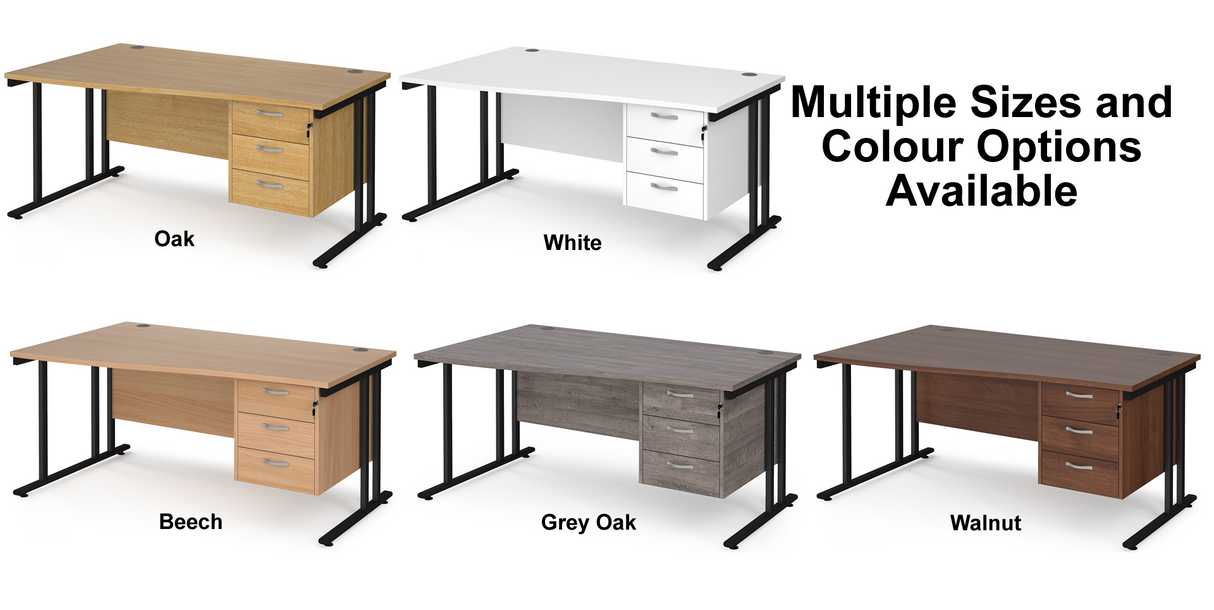 Maestro Cantilever Leg Left Hand Wave Office Desk with Three Drawer Pedestal