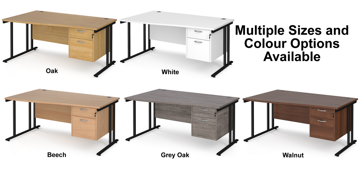 Maestro Cantilever Leg Left Hand Wave Office Desk with Two Drawer Pedestal