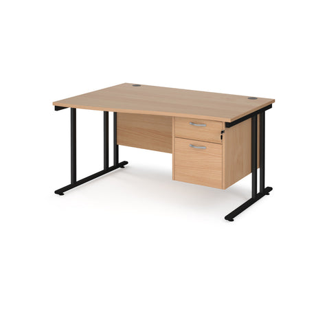 Maestro Cantilever Leg Left Hand Wave Office Desk with Two Drawer Pedestal