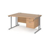 Maestro Cantilever Leg Left Hand Wave Office Desk with Two Drawer Pedestal