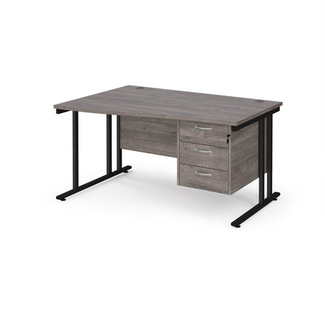 Maestro Cantilever Leg Left Hand Wave Office Desk with Three Drawer Pedestal