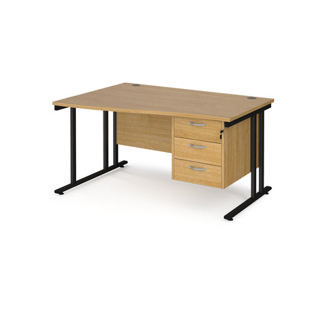 Maestro Cantilever Leg Left Hand Wave Office Desk with Three Drawer Pedestal