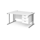 Maestro Cantilever Leg Left Hand Wave Office Desk with Three Drawer Pedestal