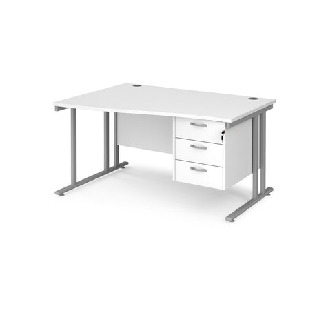 Maestro Cantilever Leg Left Hand Wave Office Desk with Three Drawer Pedestal