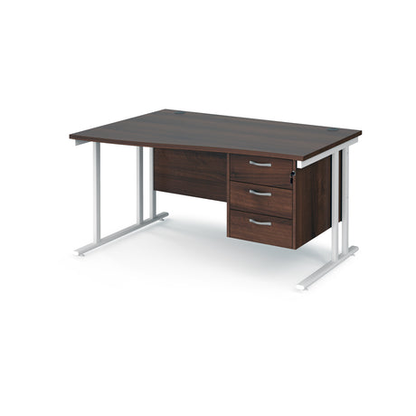 Maestro Cantilever Leg Left Hand Wave Office Desk with Three Drawer Pedestal