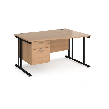 Maestro Cantilever Leg Right Hand Wave Office Desk with Two Drawer Pedestal