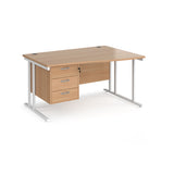 Maestro Cantilever Leg Right Hand Wave Office Desk with Three Drawer Pedestal