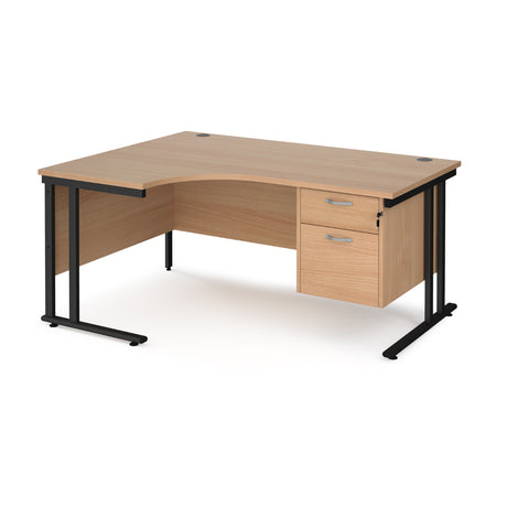 Maestro Cantilever Leg Left Hand Ergonomic Corner Office Desk with Two Drawer Pedestal