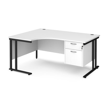 Maestro Cantilever Leg Left Hand Ergonomic Corner Office Desk with Two Drawer Pedestal