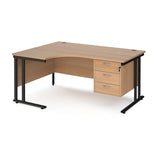 Maestro Cantilever Leg Left Hand Ergonomic Corner Office Desk with Three Drawer Pedestal