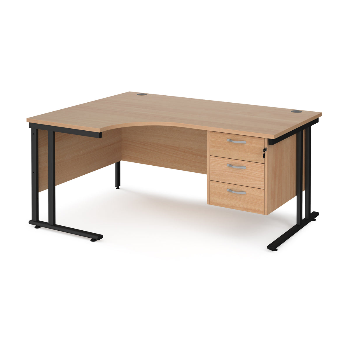 Maestro Cantilever Leg Left Hand Ergonomic Corner Office Desk with Three Drawer Pedestal