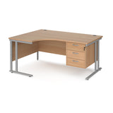 Maestro Cantilever Leg Left Hand Ergonomic Corner Office Desk with Three Drawer Pedestal