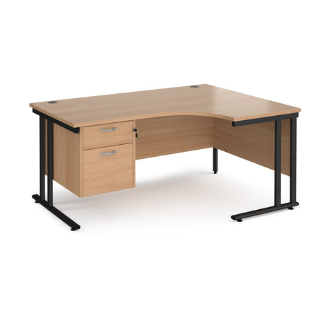 Maestro Cantilever Leg Right Hand Ergonomic Corner Office Desk with Two Drawer Pedestal