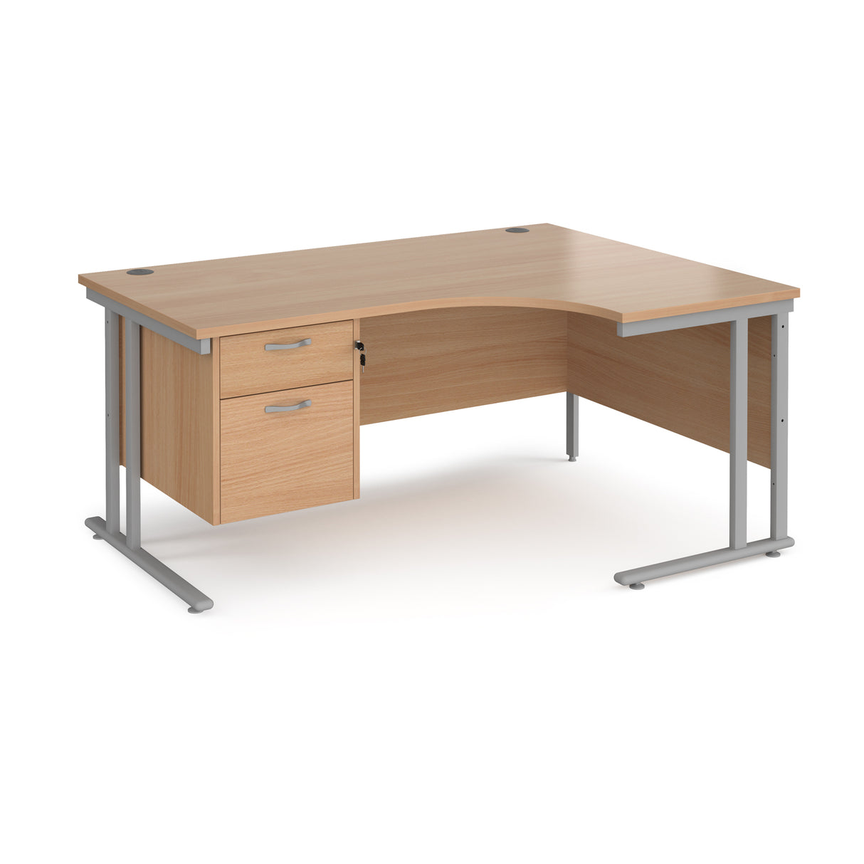 Maestro Cantilever Leg Right Hand Ergonomic Corner Office Desk with Two Drawer Pedestal