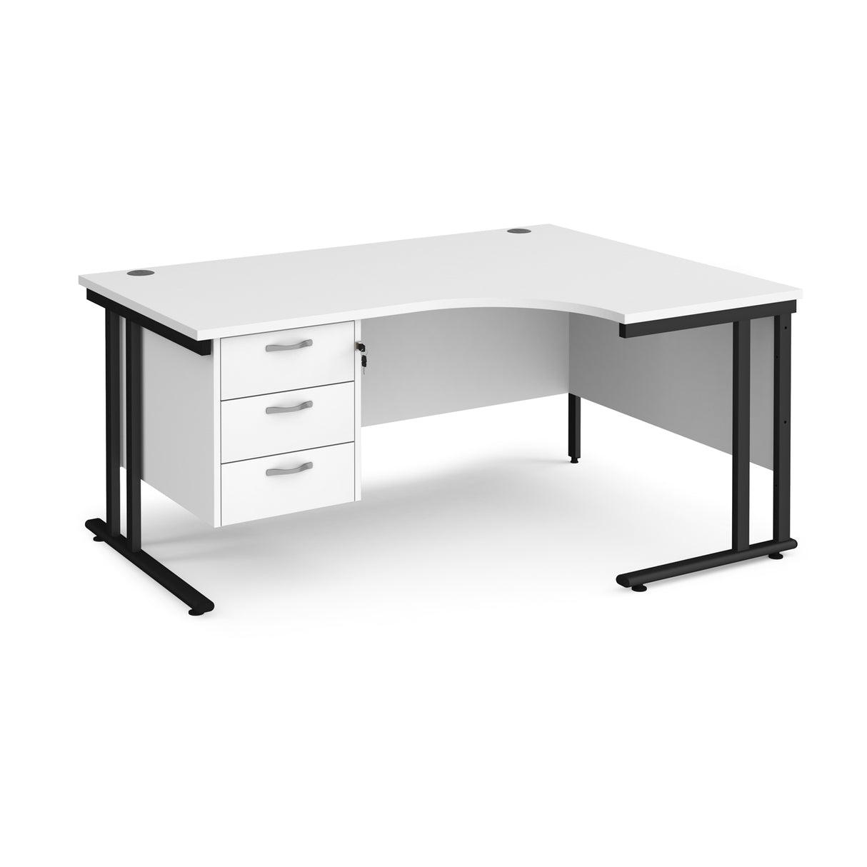 Maestro Cantilever Leg Right Hand Ergonomic Corner Office Desk with Three Drawer Pedestal