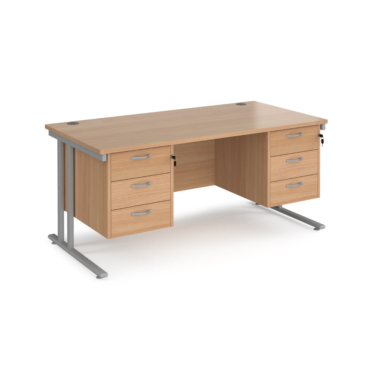 Maestro 800mm Deep Straight Cantilever Leg Office Desk with Three and Three Drawer Pedestal