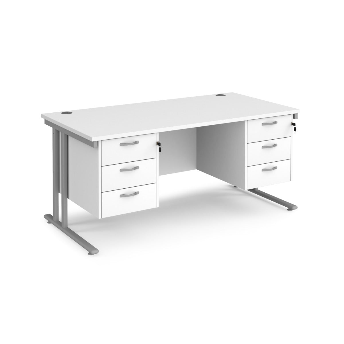 Maestro 800mm Deep Straight Cantilever Leg Office Desk with Three and Three Drawer Pedestal