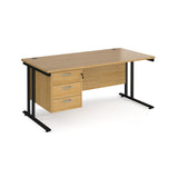 Maestro 800mm Deep Straight Cantilever Leg Office Desk with Three Drawer Pedestal