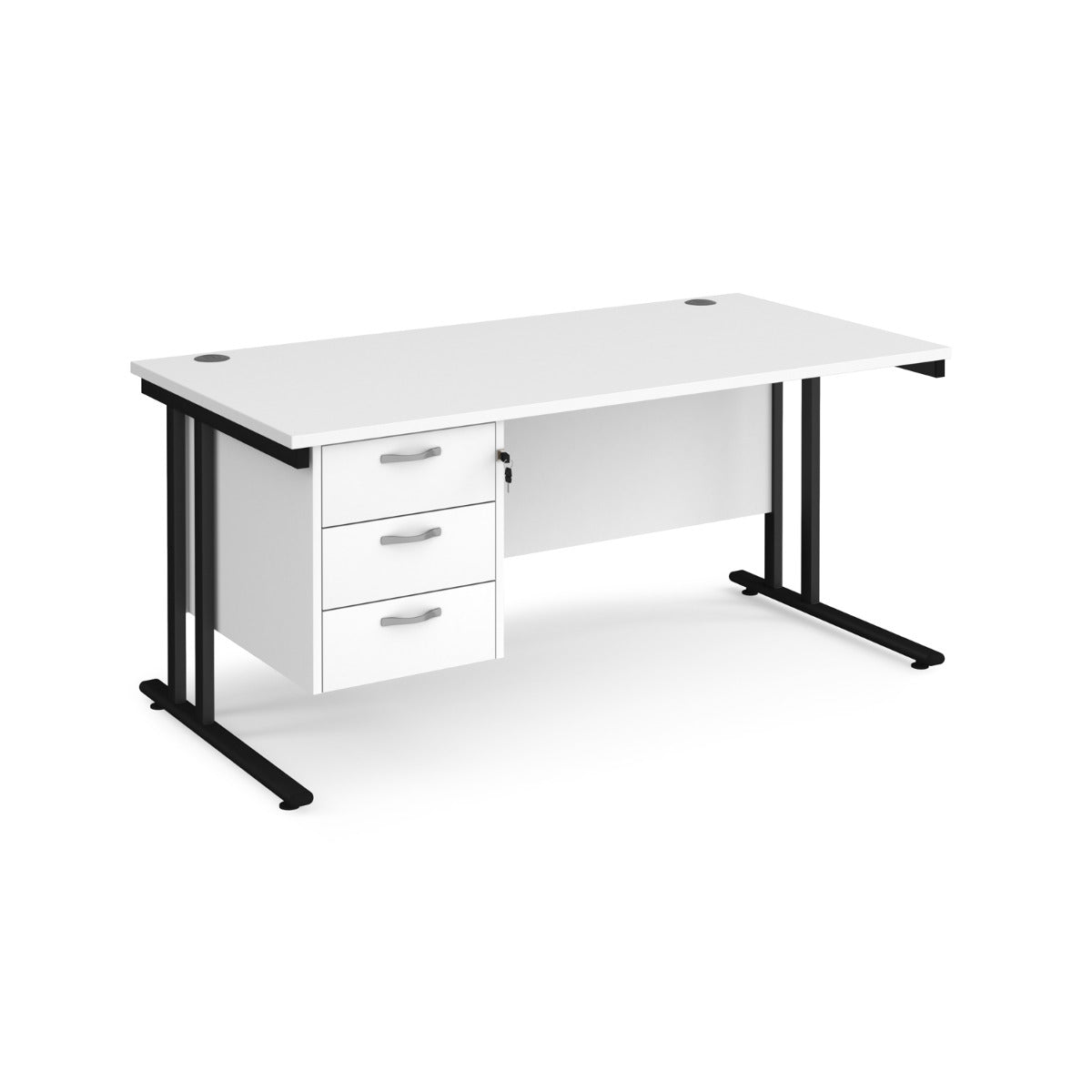 Maestro 800mm Deep Straight Cantilever Leg Office Desk with Three Drawer Pedestal