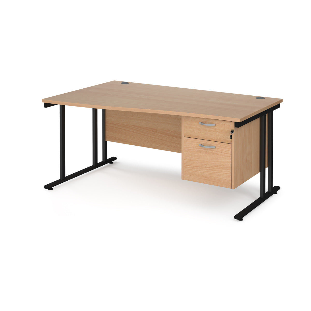 Maestro Cantilever Leg Left Hand Wave Office Desk with Two Drawer Pedestal