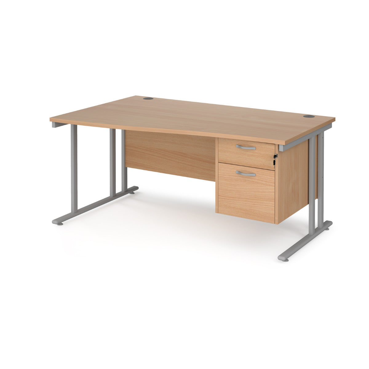 Maestro Cantilever Leg Left Hand Wave Office Desk with Two Drawer Pedestal